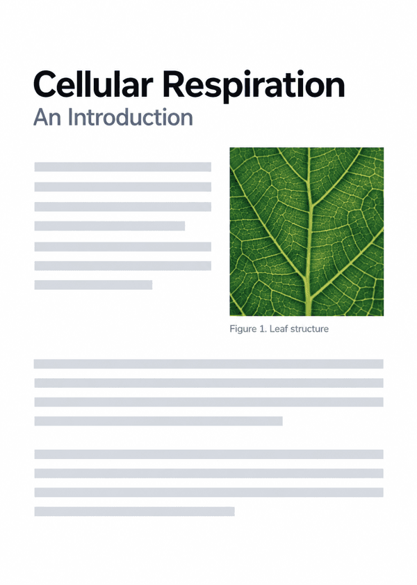 Example Cellular Respiration course page with text and a leaf image